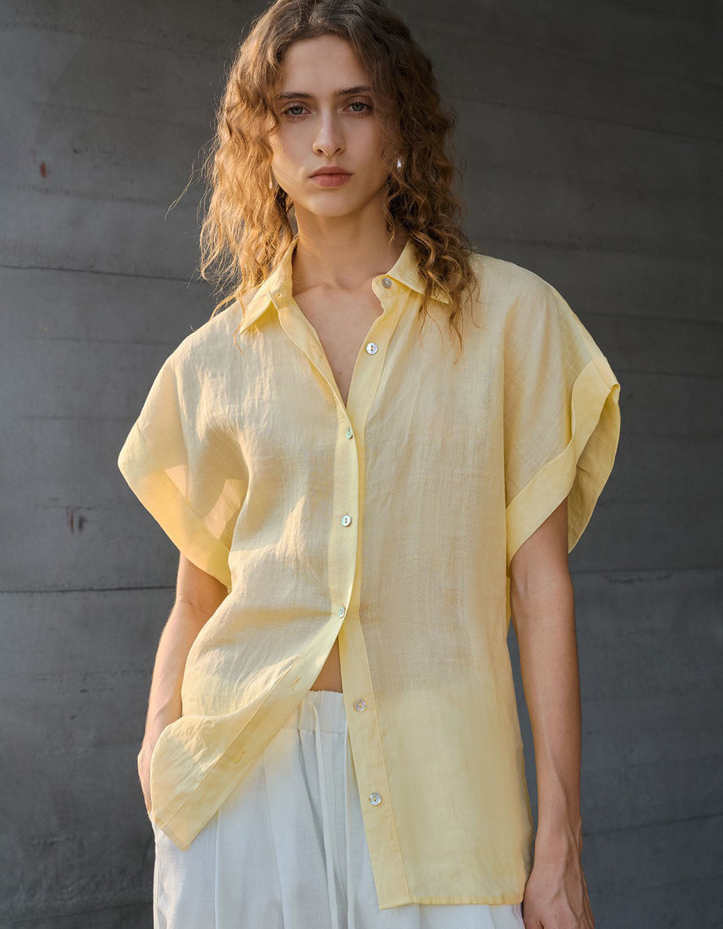 Minimalist White Linen Button Up Shirt Women Casual