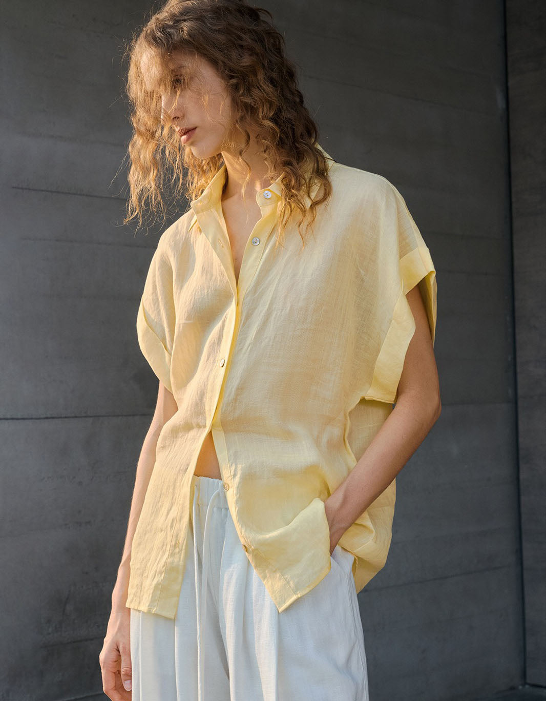 Minimalist Linen Summer Shirt Women Lightweight