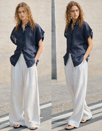 Casual White Linen Shirt Women Lightweight Blouse