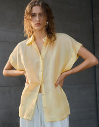 Minimal Linen Button Down Shirt Women Summer