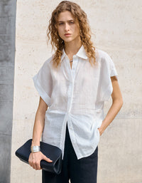 Relaxed Fit White Linen Shirt Women Casual Top