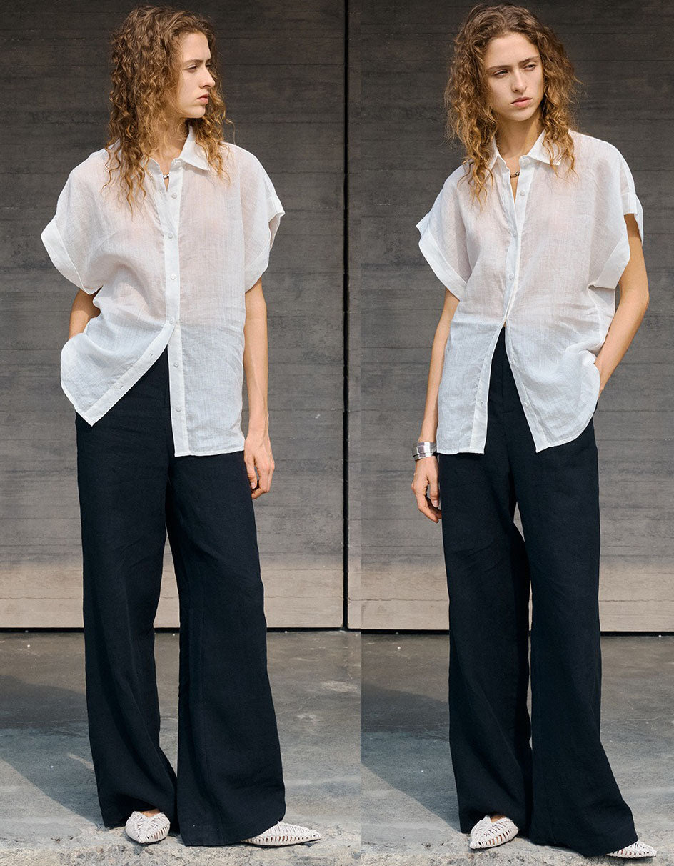 Minimalist Linen Short Sleeve Shirt Women Summer