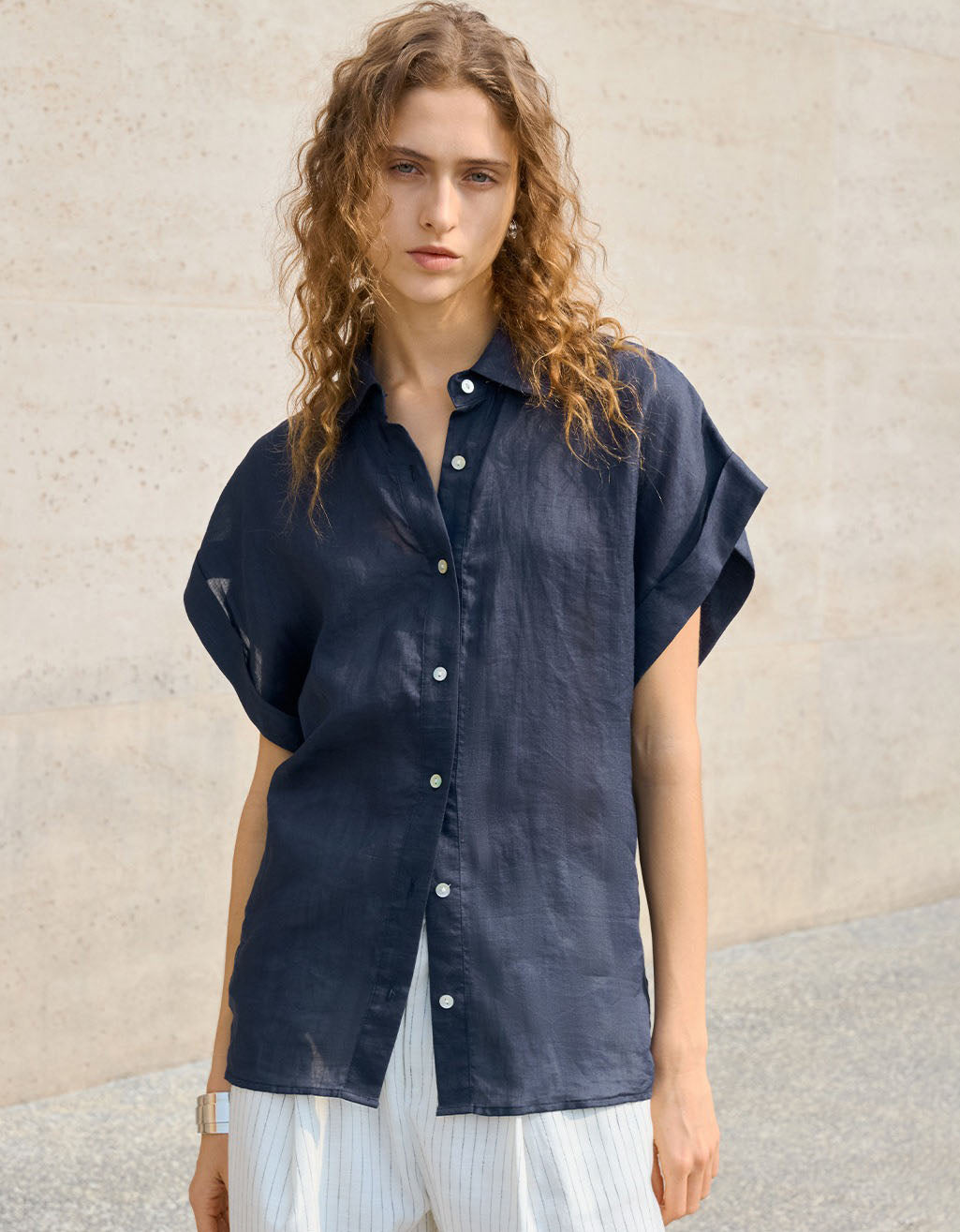 Casual Linen Button Up Blouse Women Minimalist