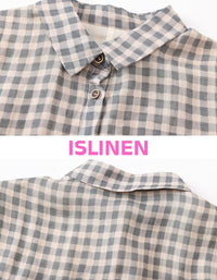 Breathable Linen Shirt Dress Plaid Women Summer Mid