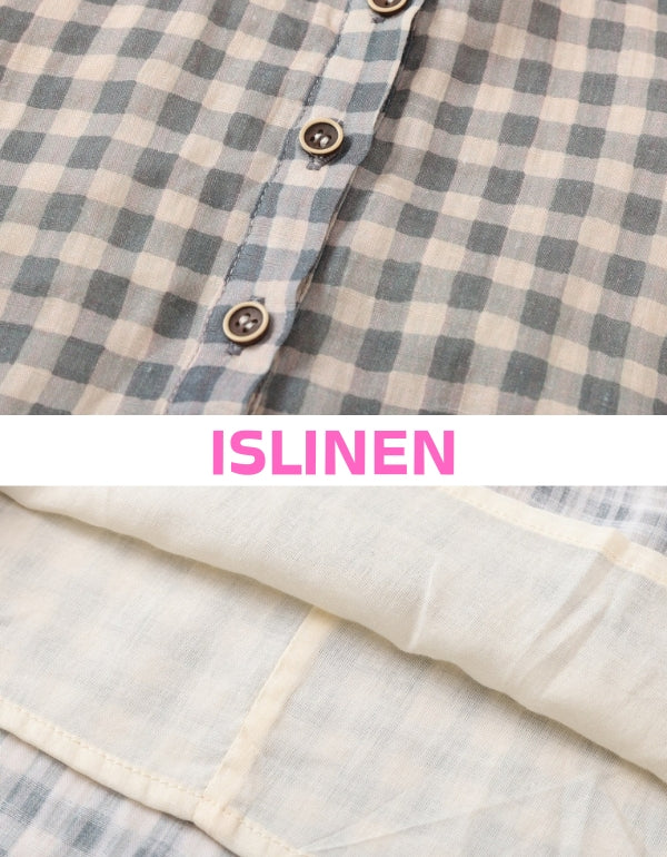 Relaxed Fit Checkered Dress Women Casual Linen Midi