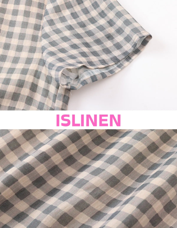 Women wearing plaid linen shirt dress on beach