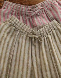 Women Breathable Striped Linen Blend Palazzo Pants