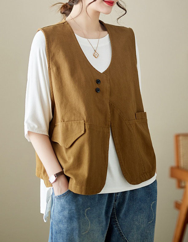 Casual Button Front Linen Women's Vest