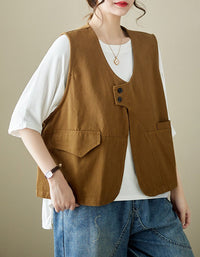 Casual Button Front Linen Women's Vest