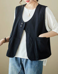 Casual Button Front Linen Women's Vest