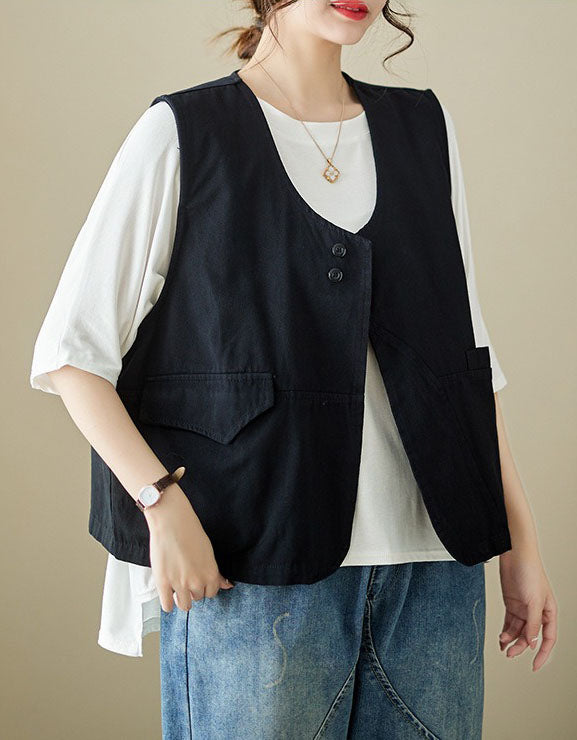 Casual Button Front Linen Women's Vest