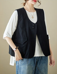 Casual Button Front Linen Women's Vest