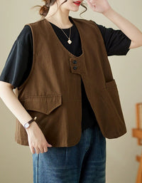 Casual Button Front Linen Women's Vest
