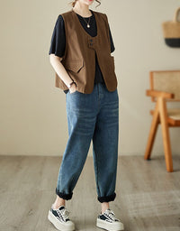 Casual Button Front Linen Women's Vest