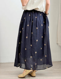 Casual Chic Floral Embroidered Ramie Linen Maxi Skirt