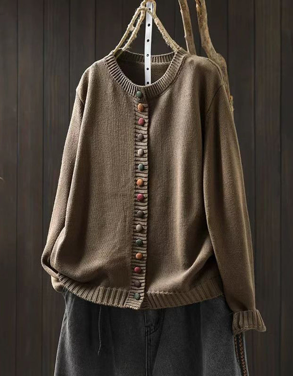 Casual Colorful Button O-Neck Knit Sweater