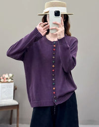 Casual Colorful Button O-Neck Knit Sweater