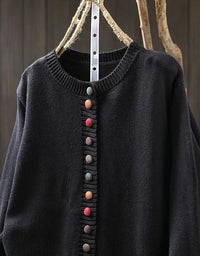 Casual Colorful Button O-Neck Knit Sweater