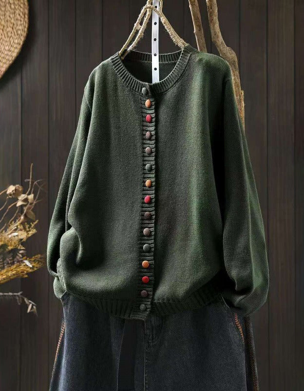 Casual Colorful Button O-Neck Knit Sweater