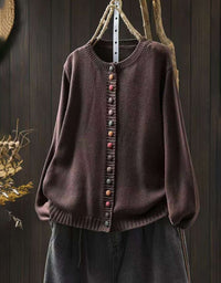 Casual Colorful Button O-Neck Knit Sweater