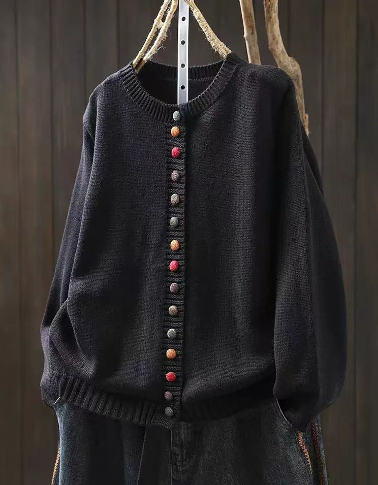 Casual Colorful Button O-Neck Knit Sweater