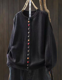 Casual Colorful Button O-Neck Knit Sweater