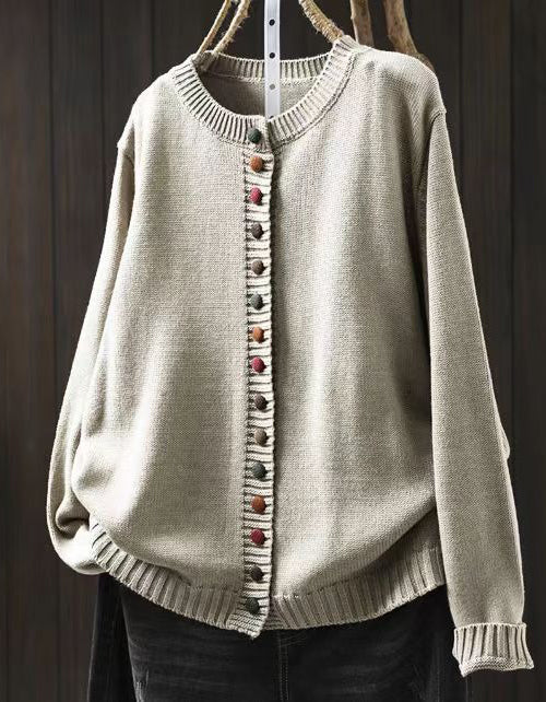 Casual Colorful Button O-Neck Knit Sweater