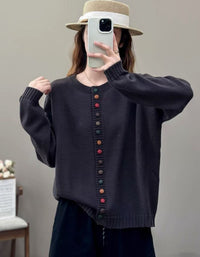 Casual Colorful Button O-Neck Knit Sweater