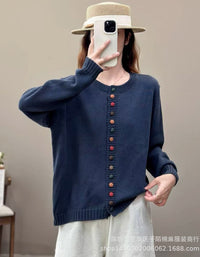 Casual Colorful Button O-Neck Knit Sweater