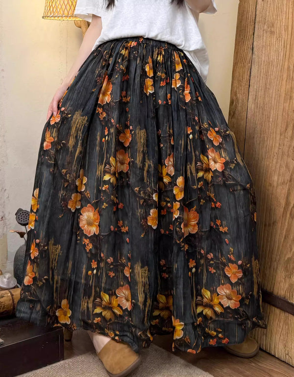 Casual Colorful Retro Patchwork Long Skirt