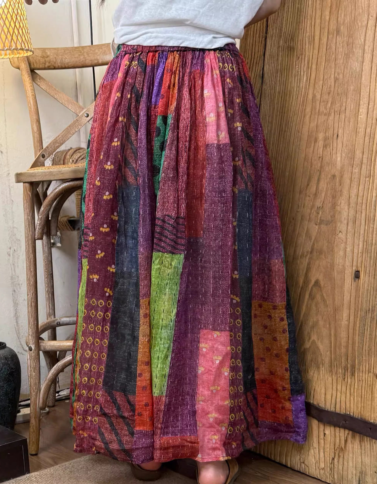 Casual Colorful Retro Patchwork Long Skirt