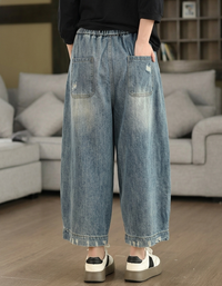 Women Loose Wide Leg Jeans Distressed Casual Denim