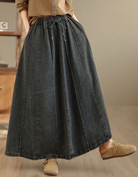 Casual A‑Line Denim Maxi Skirt – Long Boho Skirt