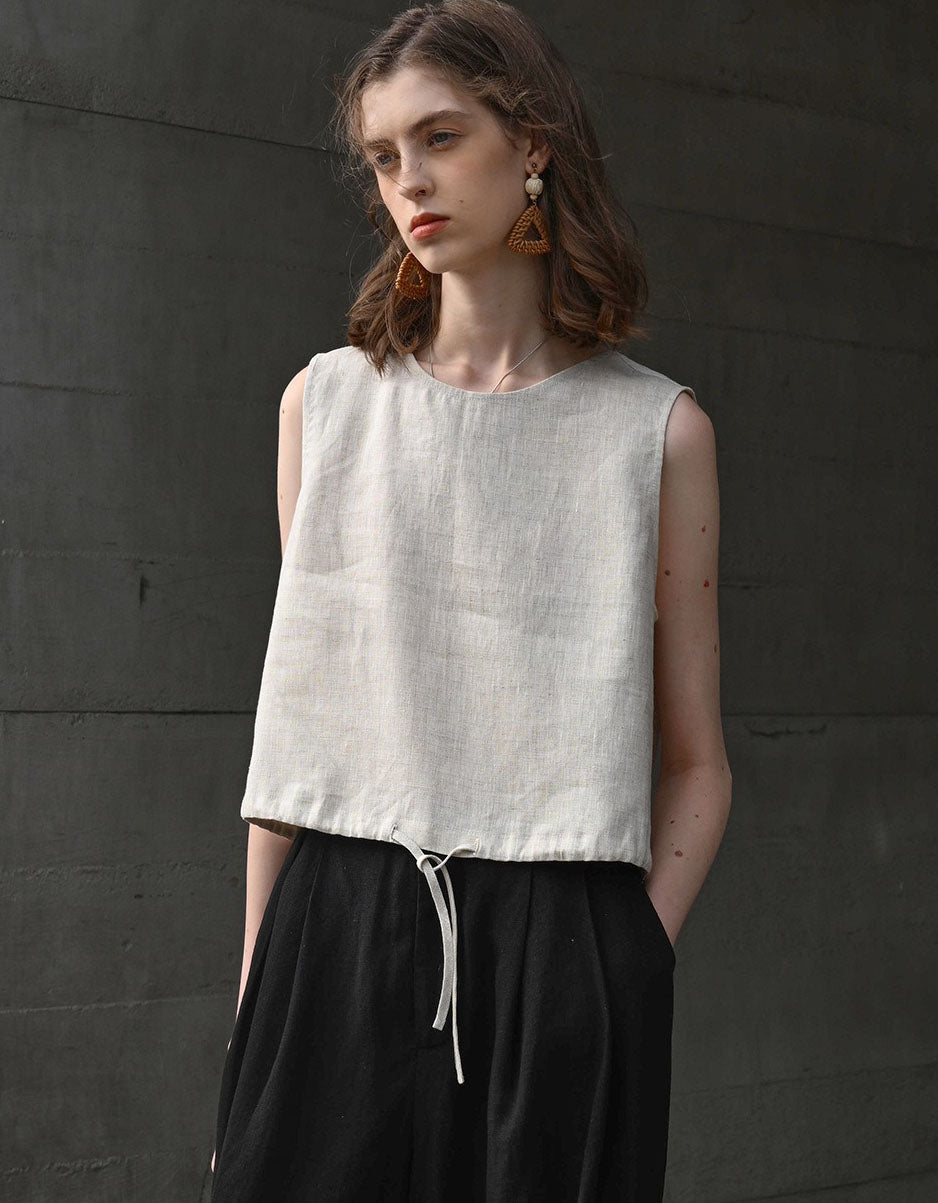 Linen color sleeveless linen crop top women summer outfit