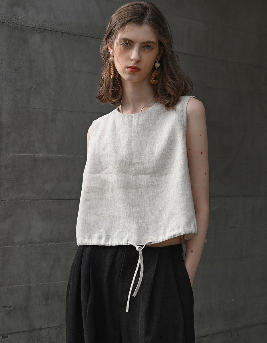 Natural linen sleeveless summer blouse women