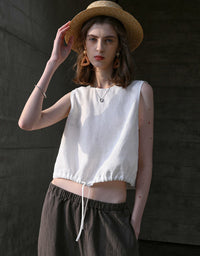 White natural linen sleeveless summer blouse women