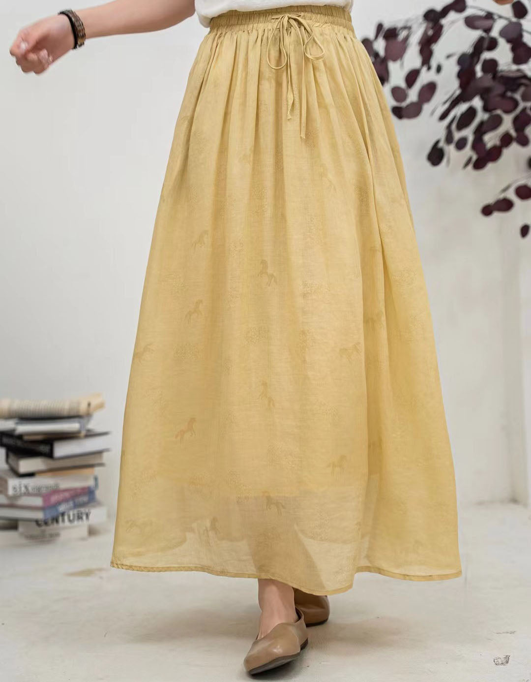 Lightweight Linen Blend Maxi Skirt for Summer