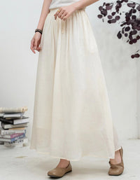 Flowy A-line linen maxi skirt for women front view
