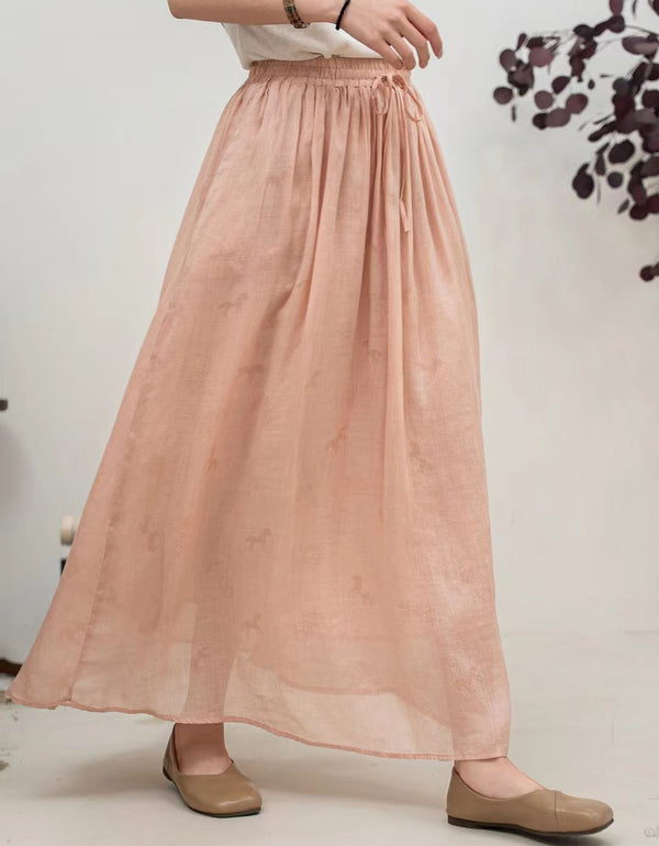 Casual Elastic Waist Linen Maxi Skirt for Women