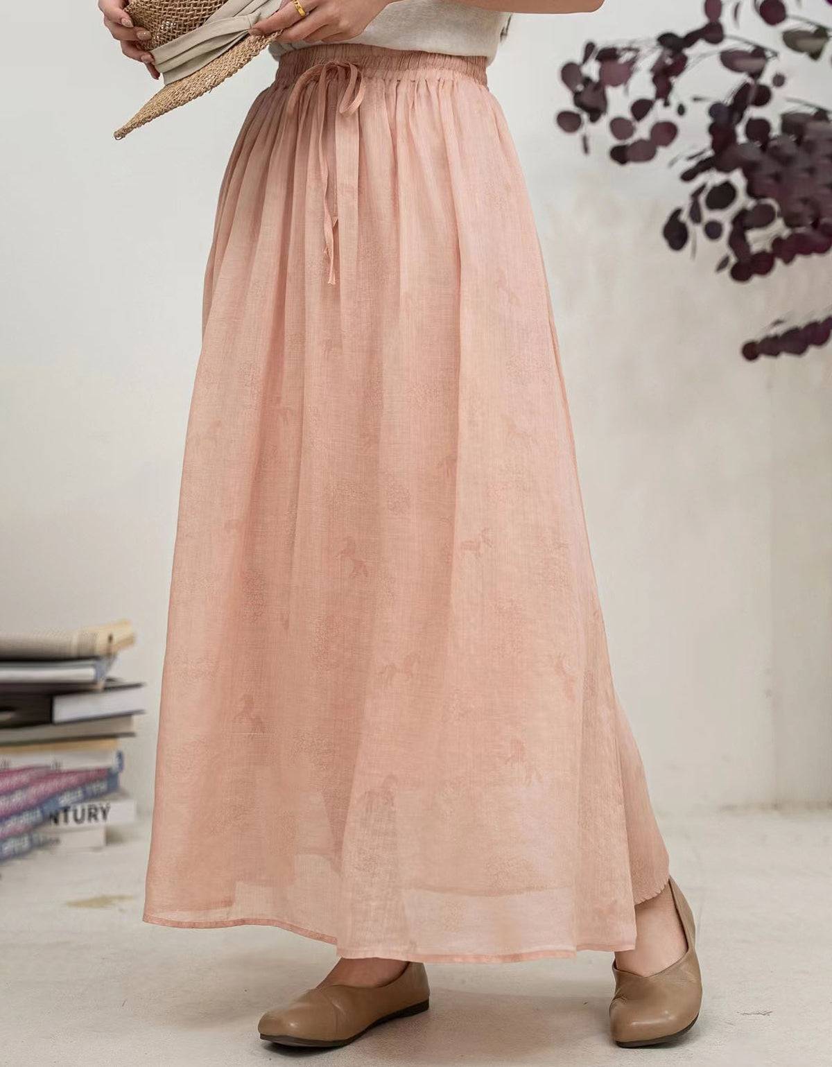 Flowy Bohemian Linen Maxi Skirt for Women