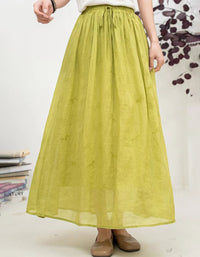 Women’s Lime Green Linen Maxi Skirt with Drawstring