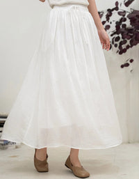 Vintage Style Linen Long Skirt with Drawstring Waist