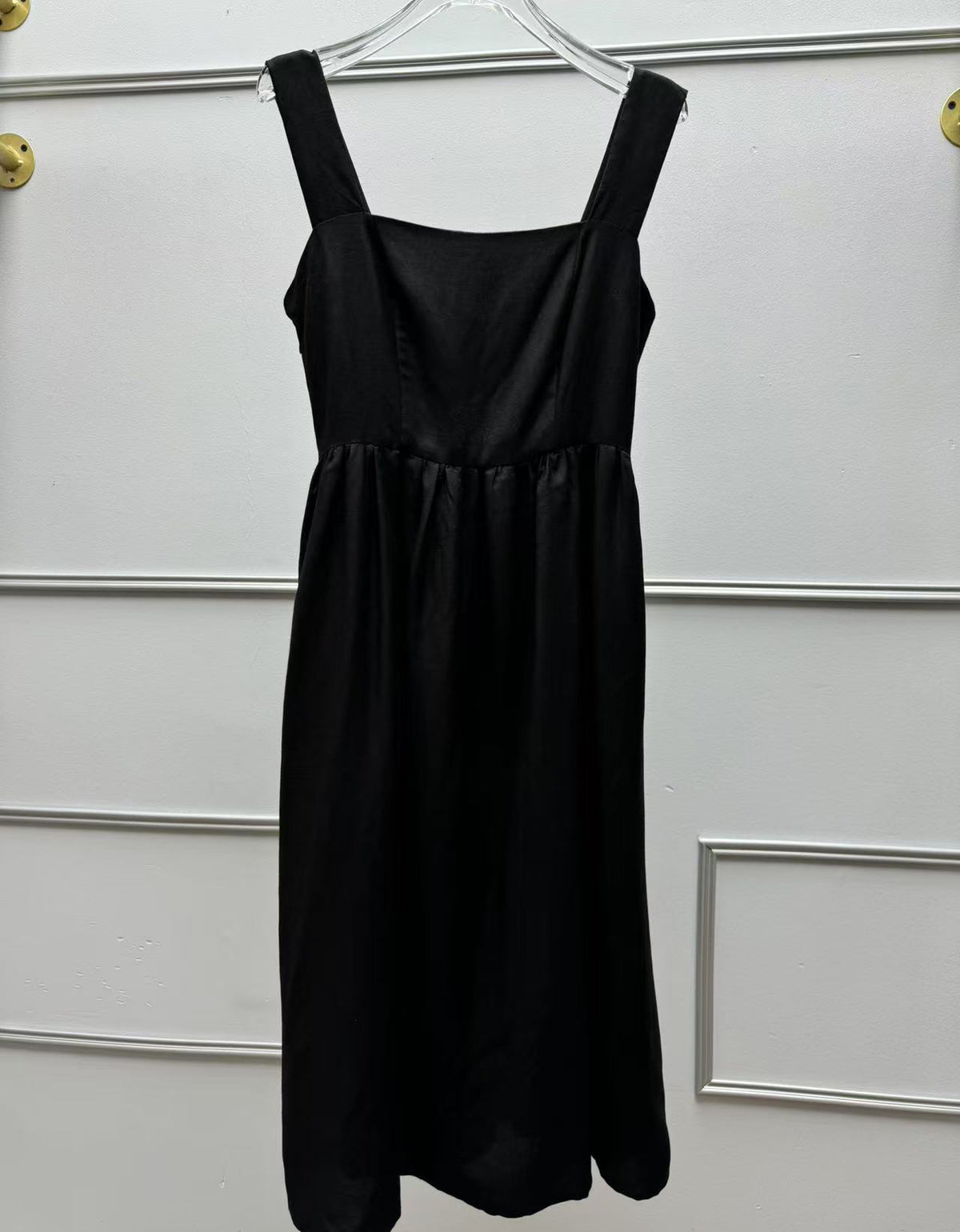 Casual Elegant Black Linen Midi Dress