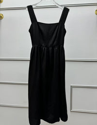 Casual Elegant Black Linen Midi Dress