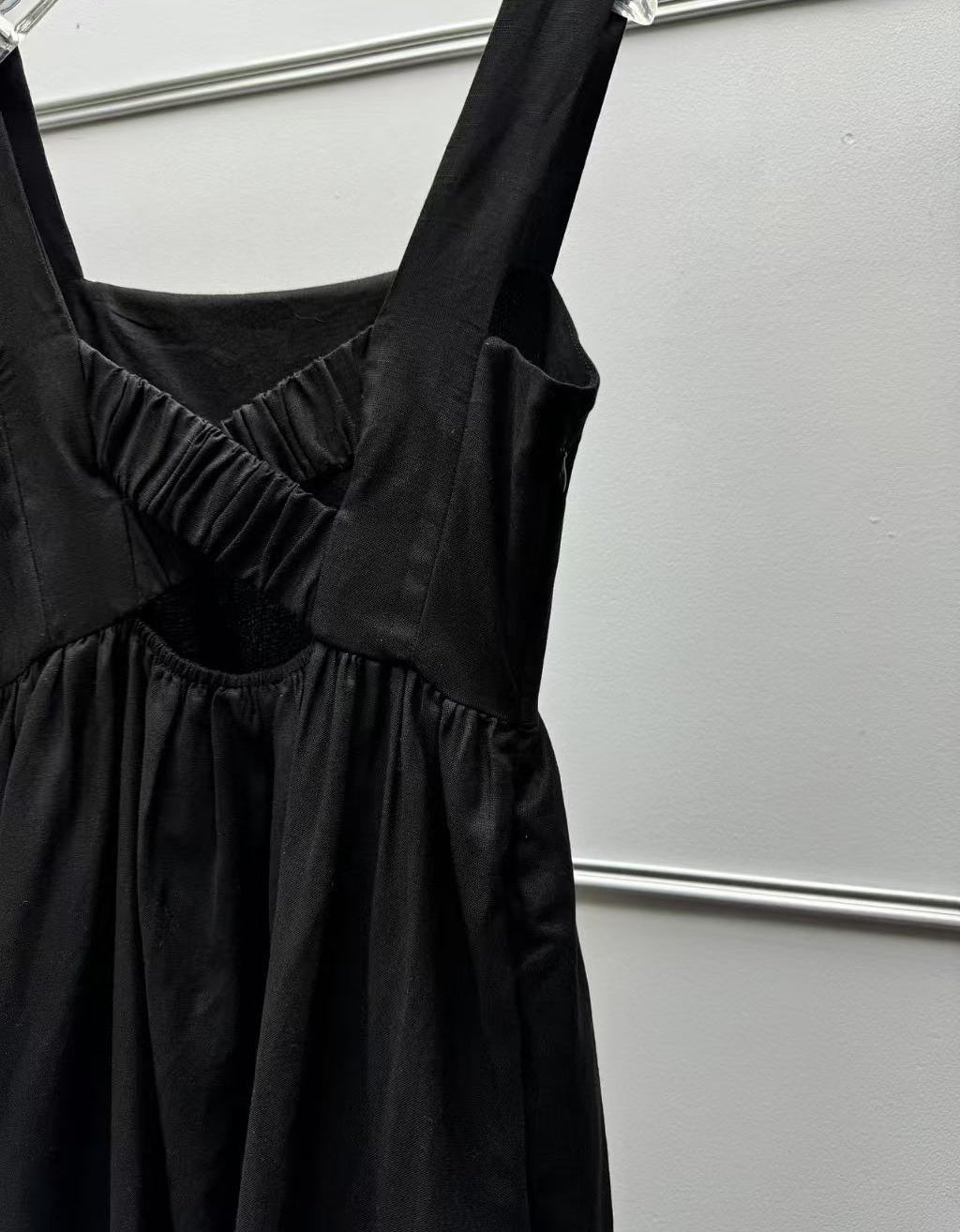 Casual Elegant Black Linen Midi Dress