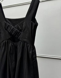 Casual Elegant Black Linen Midi Dress