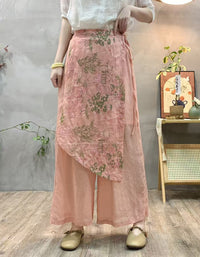 Casual Elegant Embroidered Ramie Linen Pants