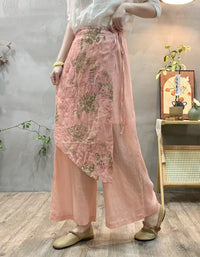 Casual Elegant Embroidered Ramie Linen Pants