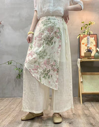 Casual Elegant Embroidered Ramie Linen Pants