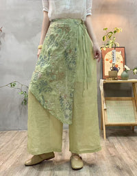 Casual Elegant Embroidered Ramie Linen Pants